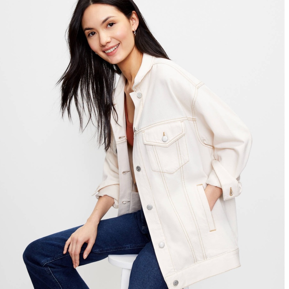 Loft Denim Trucker Jacket In Natural White